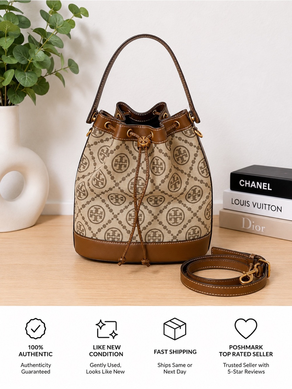 Tory Burch T logo Monogram Jacquard Bucket Bag